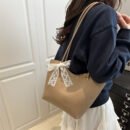 Women's Elegant Crossbody Bag with Bow Detail - Premium Korean-Inspired Commuting Tote, Fixed Strap & Snap Closure, Solid Color Options (Khaki/Deep Brown/Red/Black) - Birthday & Holiday Gift