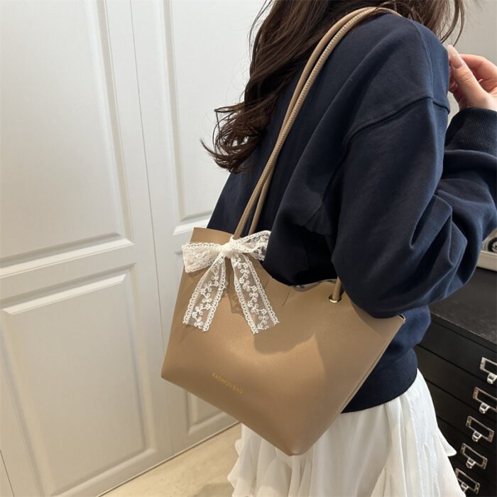 Women's Elegant Crossbody Bag with Bow Detail - Premium Korean-Inspired Commuting Tote, Fixed Strap & Snap Closure, Solid Color Options (Khaki/Deep Brown/Red/Black) - Birthday & Holiday Gift - Image 4