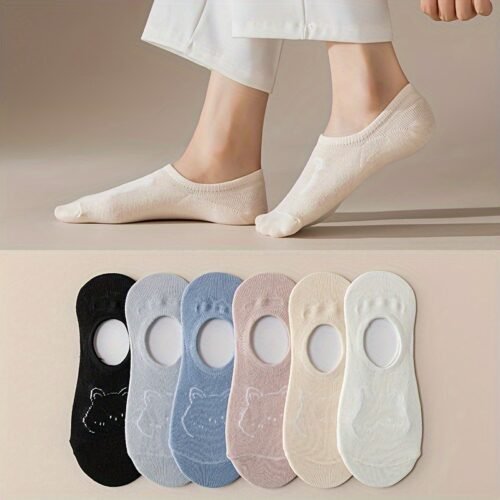 6 Pairs Cartoon Animal Socks, Cute All-match Breathable Invisible Socks, Women's Stockings & Hosiery