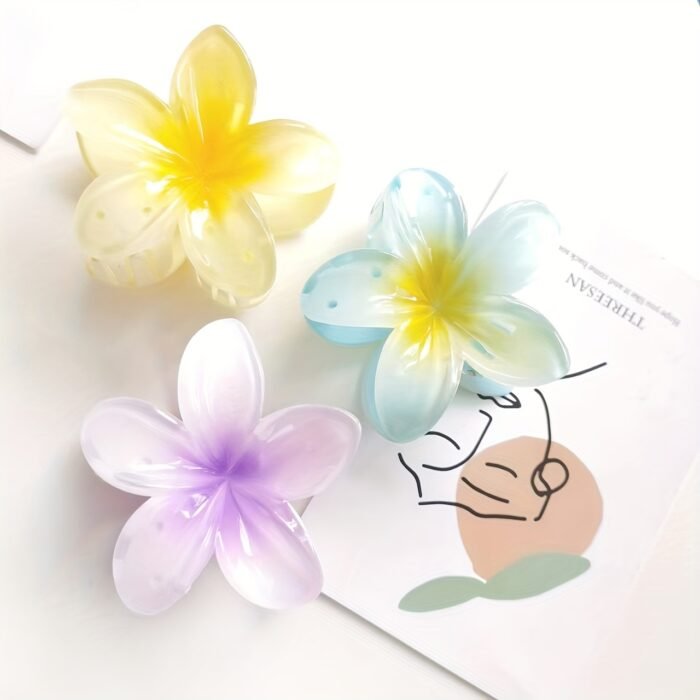 Floral Gradient Scrunchie Hair Clip - Beach Vacation Hair Accessory with Blue & White Flowers, Secure Grip Non-Slip Hair Clip for Women, All-Season Versatile Hairpin for Casual & Formal Styles, Gradient Flower Design | Soft Texture, Hair Accessories - Image 3