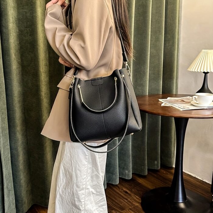 Women's Elegant Bucket Shoulder Bag with Detachable Strap - Lightweight Spacious Handbag for Daily Commute, Business & Vacations, Zipper Closure, Khaki/Beige/Pink/Black, Perfect Gift for Mother’s Day, Christmas, Valentine’s, Crossbody Purse, Vacation Handbag, Smooth Texture Purse - Image 10