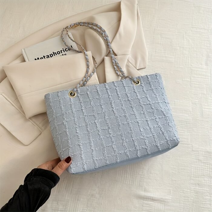 1pc Trendy Nylon Tote Bag with Chain Strap - Lightweight, Casual Style, Zipper Closure, Polyester Lined, Solid Color Shoulder Bag for Everyday Use, Everyday Shoulder Bag|Trendy Tote Bag|Zippered Closure, Small Tote Bag