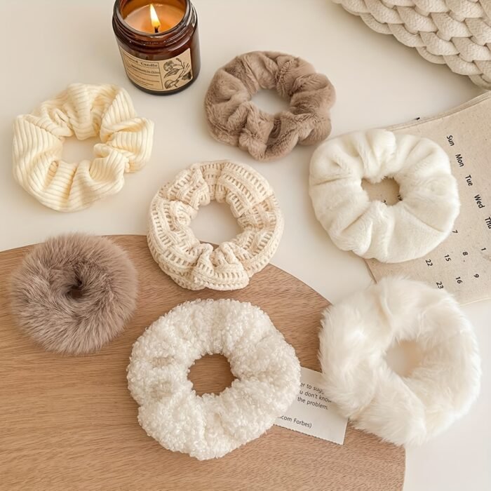 7pcs Premium Plush Hair Tie Set, Simple And Elegant, Suitable for Ponytails And Buns. - Image 4