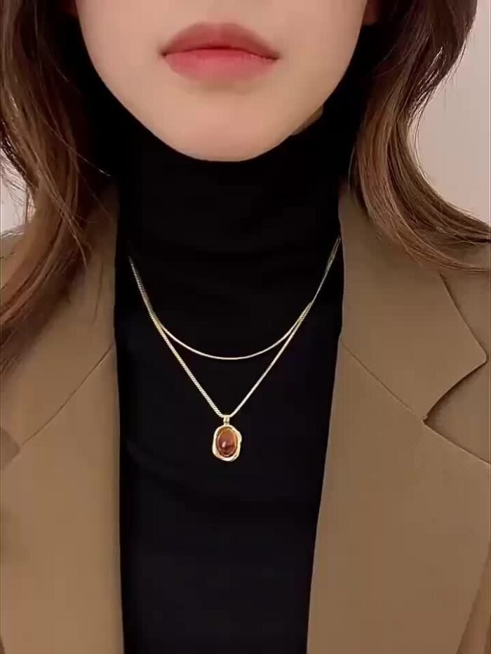 Milard Women's Double-Layer Sweater Chain Necklace with Oval Pendant - Golden-Tone Minimalist Layered Jewelry for Daily Wear & Parties, Versatile All-Season Accessory, Party Accessory, Goldtone Metal - Image 7