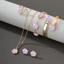 5pcs Classic Lucky Flower Women's Necklace + Earrings + Ring + Bracelet Set Simple Elegant Design Birthday Wedding New Year Valentine's Day Celebration Fashion Jewelry Set