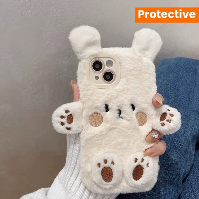 Adorable plush three-dimensional bear mobile phone case suitable for iPhone15ProMax 14 13 12 11 girls' simple niche full-coverage mobile phone protective case - Image 15