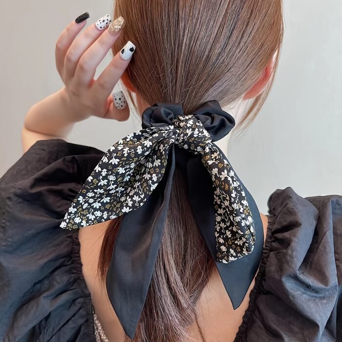 3pcs of Floral Ribbon Hair Bands, Double Layer Floral Hair Bands, Bow Temperament Elegant Senior Sense of Floral Ribbon, Fashion Head Ropes, Small Scarves, Fresh Sweet Ponytail Hair Accessories - Image 3