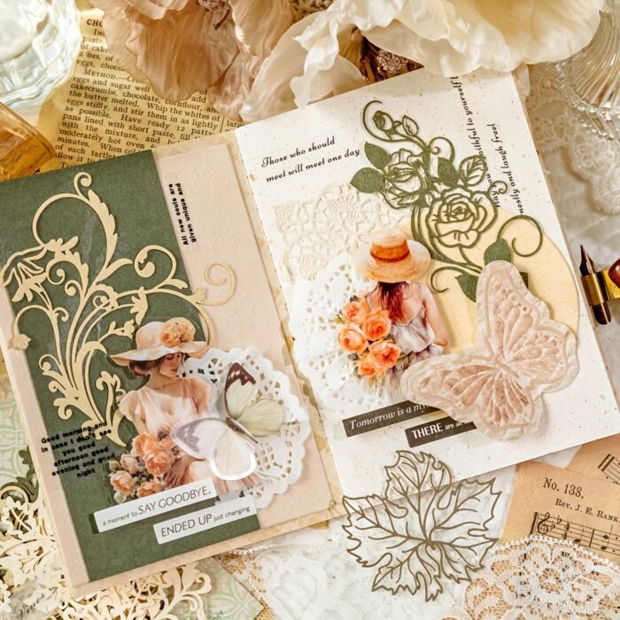 [Retro Floral] Scrapbooking Decorative Collage DIY Craft Material Paper | Pack of 10 sheets | Paper | Hollowed out base | Scrapbook magazine planning, decorative collage, DIY craft | Retro floral branch and leaf - Image 10