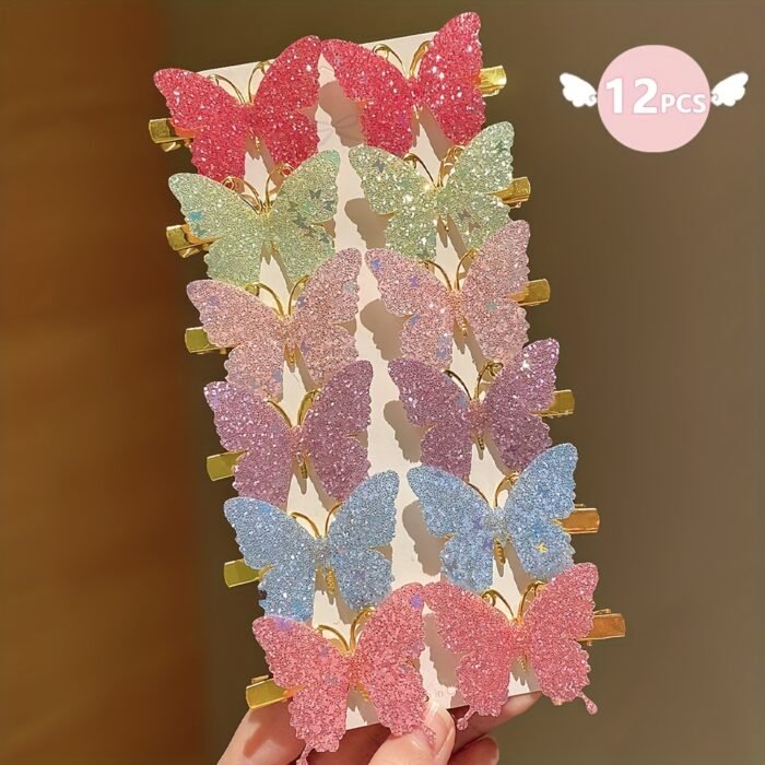 12pcs Colorful Butterfly Hair Clips - Stylish Polyester Headwear Accessories for Teens, Vibrant Pastel Colors, Perfect for Casual Attire & Special Occasions like Easter, Valentine'S Day, and Campus Events, Cute Hair Accessorie - Image 3