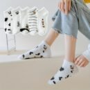 5 Pairs Mixed Color Animal Print Short Socks, 97% Polyester 3% Spandex, Breathable Sweat-Absorbent Knit Fabric, Comfortable Ankle Socks for Women
