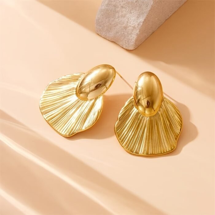 1 Pair French Vintage Style Fan-Shaped Stainless Steel Earrings, 304 Hypoallergenic Ear Posts, Ideal for Wedding & Dinner, Spring Festival Gift, All-Season Accessory - Image 6