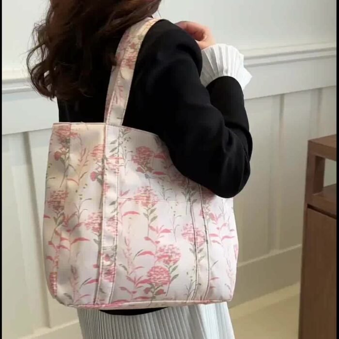 1pc Women's Floral Print Tote Shoulder Bag - Stylish & Spacious Design with Secure Zip Closure, Dual Reinforced Handles, Multiple Pockets - Durable Fabric for Work, College, Travel & Everyday Use (Pink/Red/Blue), College Accessory - Image 14