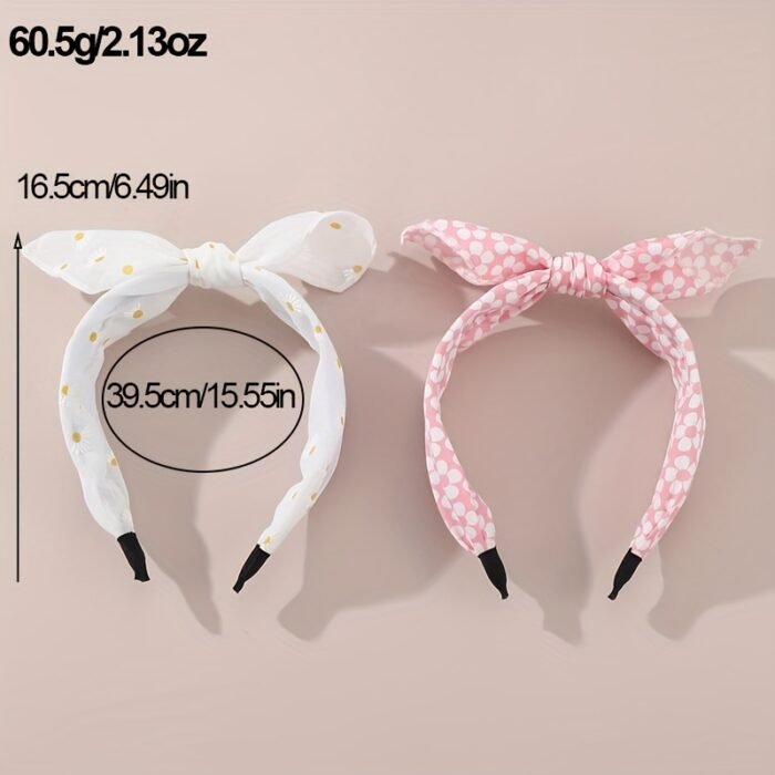 2pcs Cute Pink Strawberry & Floral Bunny Ear Headbands for Girls - Sweet, Versatile Hair Accessories with Bow Detail - Image 8