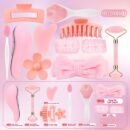 12pcs Facial Beauty Set with Cat Paw Face Brush, Nose Head Brush, Dual-Head Roller Massager, Silky Comb, Heart-Shaped Gua Sha Tool, Hair Clip, Hair Tie, Headband, Wristband for Cleansing, Exfoliation, and Skin Care - Portable Women's Skincare Tools