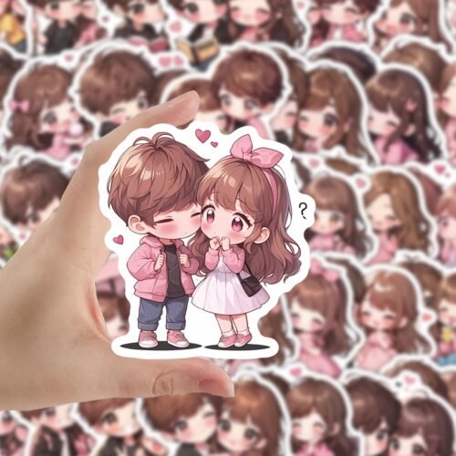 54pcs Cute Love Couple Waterproof Vinyl Stickers - Romantic Decor for Laptops, Glasses, Water Bottles & Notebooks - Reusable, Mixed Colors, Perfect Gift for Him & Her