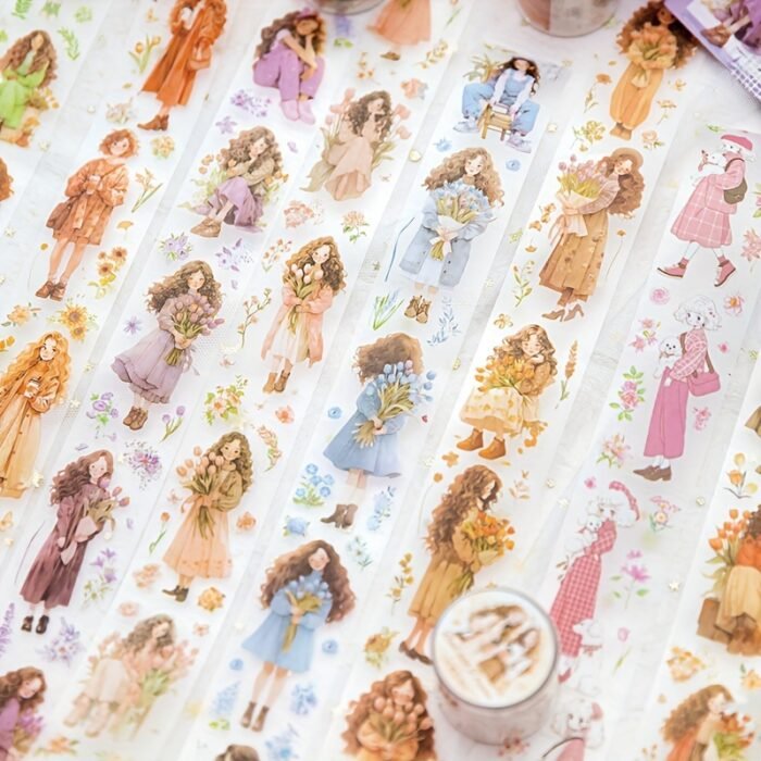 1 Roll/Pack, 8 Rolls/Pack Bouquet Girl Series PET Tape, Cute Artistic INS Style Girl Floral Material, Scrapbook Sticker