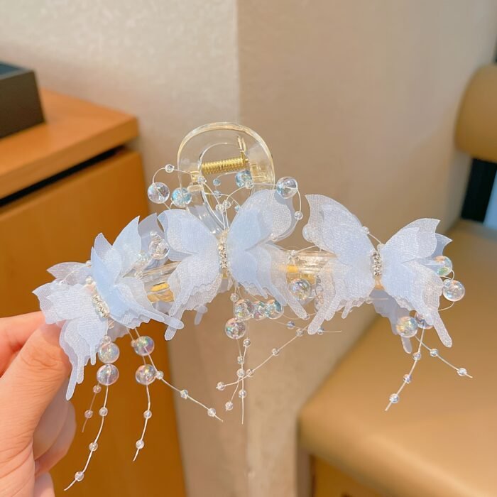 [Elegant Hair Clip] Elegant Large Butterfly Hair Claw Clip | Plastic Material, Solid Color, Tassel Accents - Chic Sweet Style for Sophisticated Updos - Image 9