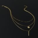 1pc Women's Layered Necklace Golden-Tone Geometric Pendant with Sparkling Accents - Minimalist Elegant Design for Daily & Party Jewelry, Year-Round Versatile Accessory, Versatile Jewelry, Vintage Style, Delicate Chains