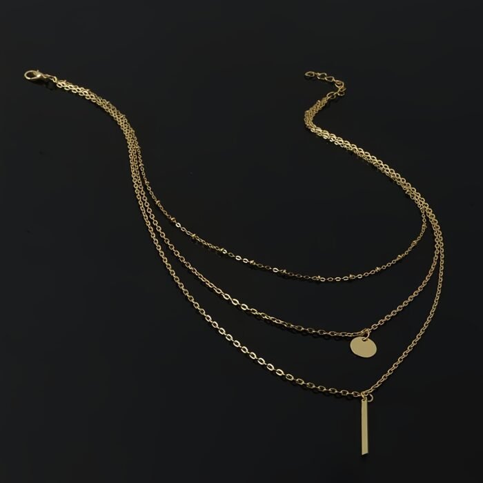 1pc Women's Layered Necklace Golden-Tone Geometric Pendant with Sparkling Accents - Minimalist Elegant Design for Daily & Party Jewelry, Year-Round Versatile Accessory, Versatile Jewelry, Vintage Style, Delicate Chains - Image 2