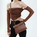 Elegant Women's Top Handle Satchel Bag - Chic Solid Color Design with Adjustable Shoulder Strap, Golden-Tone Clasp & Spacious Interior, Perfect for Daily Use or Gift Giving (Khaki/Dark Brown/Red/Black), Versatile Fashion Accessory | Fashionable Accessory | Synthetic Leather Bag