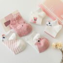 5 Pairs of Cute Cartoon Cat Socks for Women - Pink and White, Short & Mid-Calf, Lightweight, Machine Washable, Spring/Summer Footwear, Casual Wear|Playful Cat Design|Stretchy Fabric