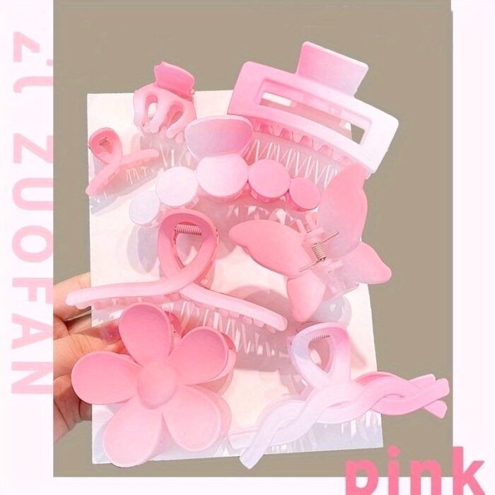8 Pieces of Adult Hair Clips: Large Size, Shark Clip, Grip Clip, Gradient Combination Set, Hair Accessory Edge Clips - Suitable for Ages 14 and Up, Resin Material, Rectangular Shape, Bow and Flower Designs, Large Size, Set of 8, Elegant and Sweet Style - Image 13