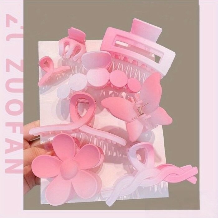 8 Pieces of Adult Hair Clips: Large Size, Shark Clip, Grip Clip, Gradient Combination Set, Hair Accessory Edge Clips - Suitable for Ages 14 and Up, Resin Material, Rectangular Shape, Bow and Flower Designs, Large Size, Set of 8, Elegant and Sweet Style - Image 12