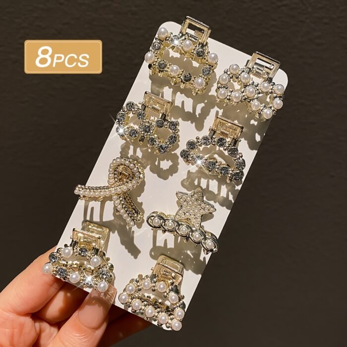 8pcs Women's Models, Exquisite and Gorgeous, Imitation Pearl and Rhinestone Inlay, Multi-Style Small Hair Grab Comb Set, Suitable for Daily Use - Image 6