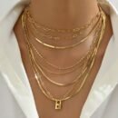 1pc Layered Chain Necklace for Women - Golden-Tone Bohemian Punk Rock Style with Interlocking Links & Rectangular Pendants, Elegant Versatile Jewelry for Daily Wear, Parties, All-Season Fashion Accessory, Party Accessories, Chic Appearance, Delicate Craftsmanship