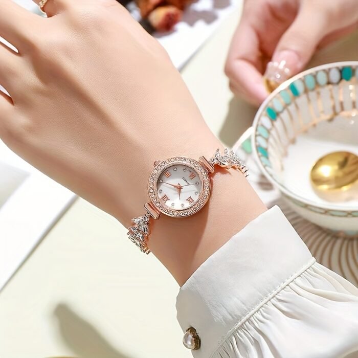 1pc Elegant Quartz Women'S Watch with Rhinestone Accents, Round Alloy Case, Fashionable Wristwatch, Non-Rechargeable Battery, Fashion Watch|Glamorous Timepiece|Alloy Case, Watch Accessories - Image 4