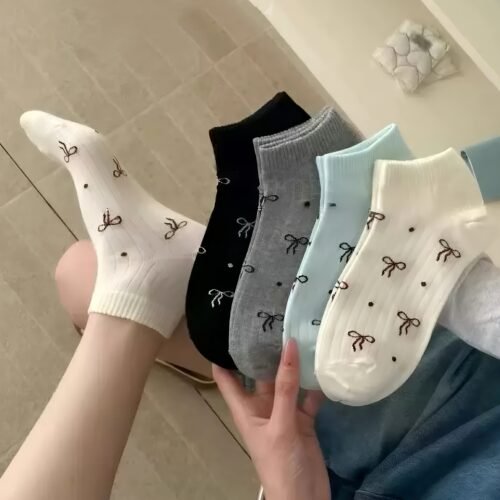 4 Pairs of Spring & Summer Women'S Short Socks with Butterfly & Heart Designs - Soft Polyester Blend, Machine Washable, Lightweight & Breathable for Casual Wear, Casual Wear Socks | Playful Sock Design | Knit Construction, Cute Socks