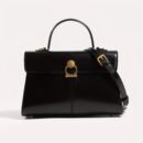 Elegant Women's Top Handle Satchel Bag - Chic Solid Color Design with Adjustable Shoulder Strap, Golden-Tone Clasp & Spacious Interior, Perfect for Daily Use or Gift Giving (Khaki/Dark Brown/Red/Black), Versatile Fashion Accessory | Fashionable Accessory | Synthetic Leather Bag