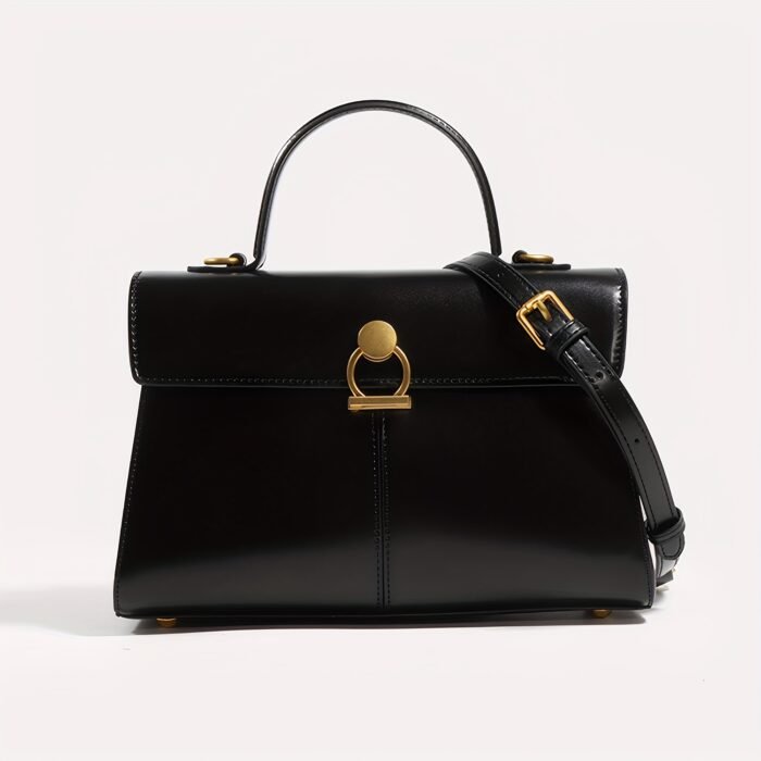 Elegant Women's Top Handle Satchel Bag - Chic Solid Color Design with Adjustable Shoulder Strap, Golden-Tone Clasp & Spacious Interior, Perfect for Daily Use or Gift Giving (Khaki/Dark Brown/Red/Black), Versatile Fashion Accessory | Fashionable Accessory | Synthetic Leather Bag - Image 3