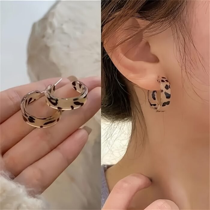 2pcs Fashionable and Trendy Acrylic Leopard Print Earrings - Image 2