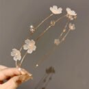 1pc Sweet Style Zinc Alloy Cherry Blossom Hairband, Pink Floral Double Layer Dress Up Headband for Women and Girls, Fashion Solid Color Hair Accessory for Wedding Festivals