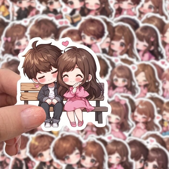 54pcs Cute Love Couple Waterproof Vinyl Stickers - Romantic Decor for Laptops, Glasses, Water Bottles & Notebooks - Reusable, Mixed Colors, Perfect Gift for Him & Her - Image 4
