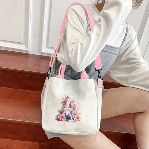 Disney Stitch Women's Crossbody Bag - Pink & White Adjustable Strap Lightweight Large Capacity Shoulder Purse for Daily Commute, Shopping, Travel - Cute Birthday Gift Idea