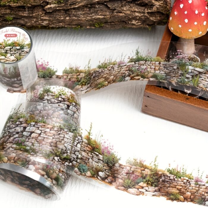 [Vibrant Washi Tape] Vibrant Mixed Colors Floral Wall Decor Washi Tape | PET Sticker Roll for DIY Crafts, Scrapbooking, and Journaling with Stone Wall Design, Scrapbook Stickers - Image 15