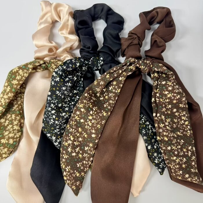 3pcs of Floral Ribbon Hair Bands, Double Layer Floral Hair Bands, Bow Temperament Elegant Senior Sense of Floral Ribbon, Fashion Head Ropes, Small Scarves, Fresh Sweet Ponytail Hair Accessories - Image 9