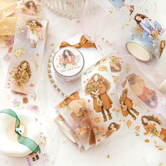 1 Roll/Pack, 8 Rolls/Pack Bouquet Girl Series PET Tape, Cute Artistic INS Style Girl Floral Material, Scrapbook Sticker - Image 4