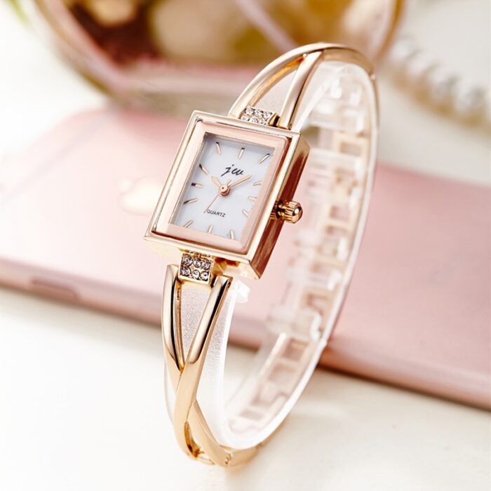 Elegant Vintage Rectangular Ladies' Wrist Watch, Luxury Quartz Movement Analog Display, Alloy Band & Case, Non, with Button Battery for Fashion Accessory - Image 2