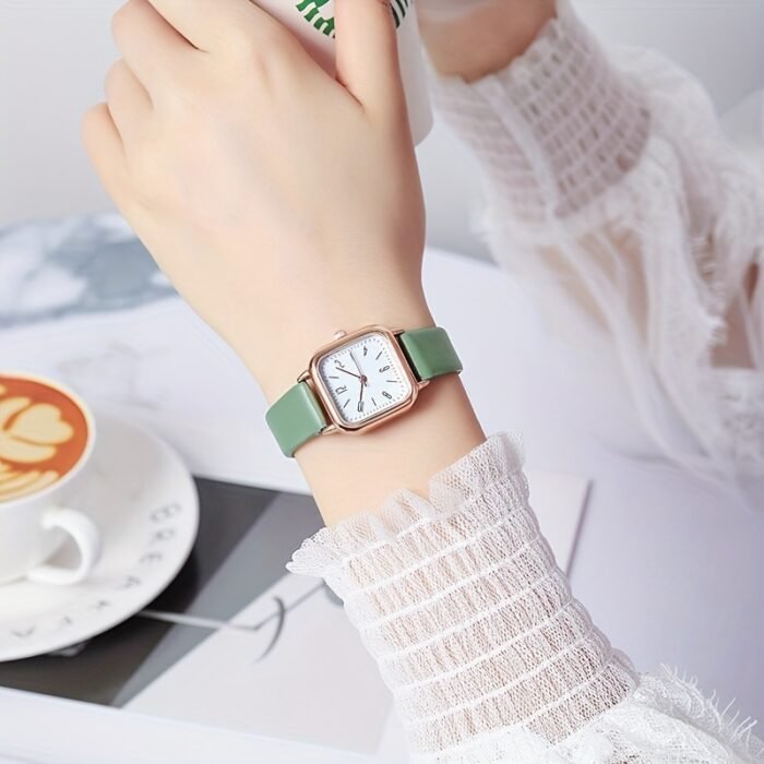 Ladies Square Quartz Watch with Faux Leather Strap And Zinc Alloy Case - Image 6