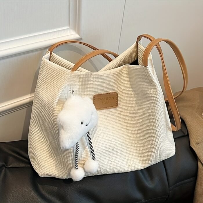 1pc Large Capacity Canvas Tote Bag with Cloud Pendant - Versatile, Stylish Shoulder & Crossbody Bag for Women, Professional & Casual Use, Professional Purse | Minimalist Design | Durable Handle, Tote Bag