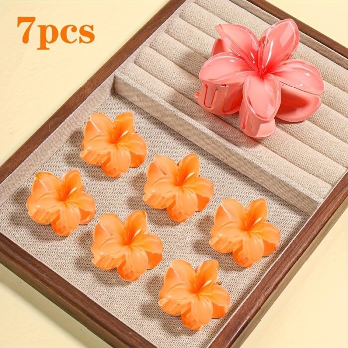 7pcs Minimalist Floral Hair Clip Set, Gradient Jelly Cute Clips, Large Non-Slip Scrunchie and Multifunctional Bangs Side Egg Lace Clips, Essential for Beach Vacation Swimming - Image 9