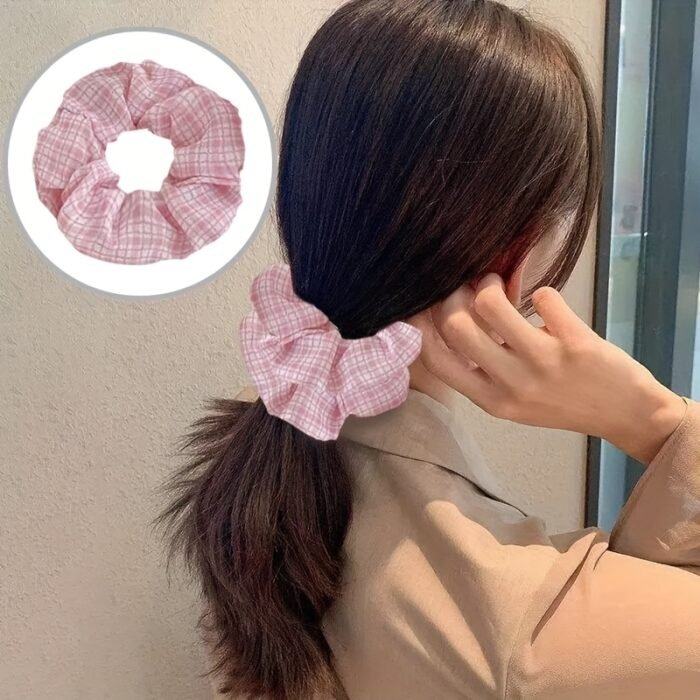8pcs Elegant Pink & White Check & Floral Hair Ties - Soft Fabric, Non-Slip, Perfect for Buns & Pigtails, Ideal Gift Set for Women, Everyday Hair Accessories | Check Pattern Ties | Elastic Headbands, Hair Accessories Set - Image 16