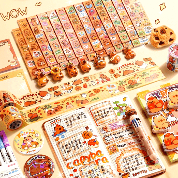 Capybara Stationery Gift Set, Soft Grip Pens, Notebook, Pencil Case, and Accessories, Cute Animal-Themed Study Essentials Pack for Students - Image 9