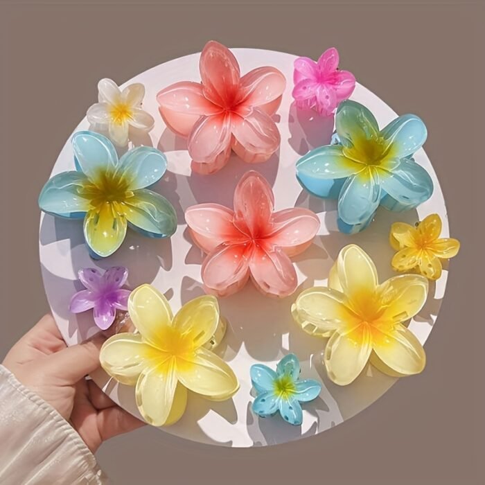 7pcs Minimalist Floral Hair Clip Set, Gradient Jelly Cute Clips, Large Non-Slip Scrunchie and Multifunctional Bangs Side Egg Lace Clips, Essential for Beach Vacation Swimming - Image 4