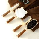 4-Piece Cute Bear Hair Comb Set with Air Cushion Brush, Finishing Comb, Round Curling Brush & Makeup Mirror - Ideal for Normal Hair Travel Essentials
