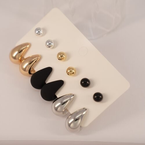 12pcs Elegant & Cute Hoop Earrings Set, 316 Stainless Steel Ear Needle, Non-Allergenic, with Teardrop & Sphere Stud Earrings, Versatile for Daily & Gift Occasions, All Seasons
