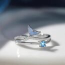 Adjustable Dolphin Tail Enamel Ring with Synthetic Zirconia - White Golden-Plated Copper Women's Jewelry, December Birthstone Gift for Valentine’s Day, Summer Casual & Year-Round Wear, Dolphin Jewelry, Twisted Band Design, Holiday Accessory, Stylish Accessory, Durable Jewelry, Fashion Jewelry, Fashion Enthusiasts